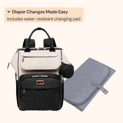 Diaper Bag Backpack, Multifunction Nappy Changing Bag with Changing Pad, Stroller Straps & Pacifier Case, Unisex Stylish Travel Back Pack for Moms & Dads – Apricot & Black