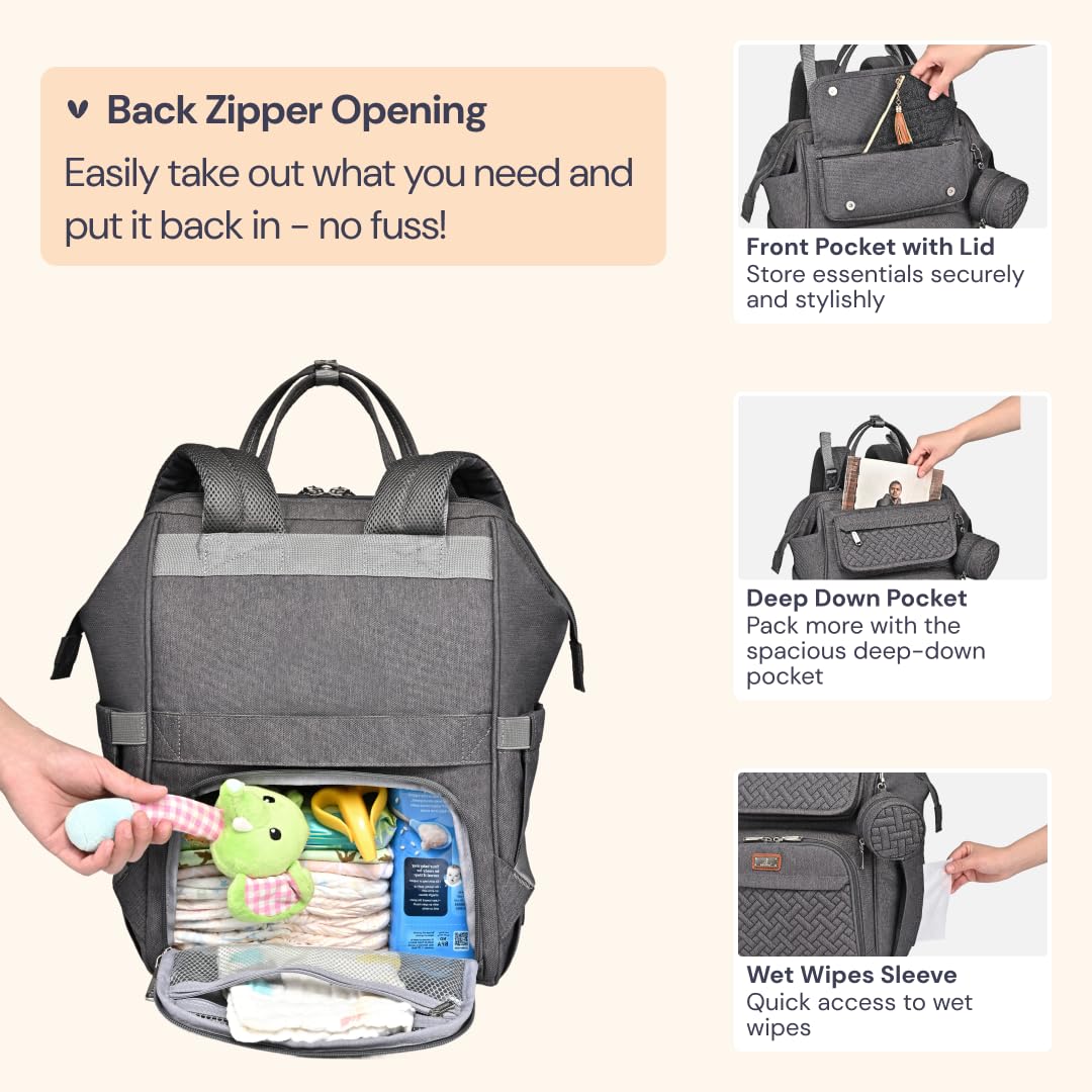 Diaper Bag Backpack, Multifunction Nappy Changing Bag with Changing Pad, Stroller Straps & Pacifier Case, Unisex Stylish Travel Back Pack for Moms & Dads – Apricot & Black