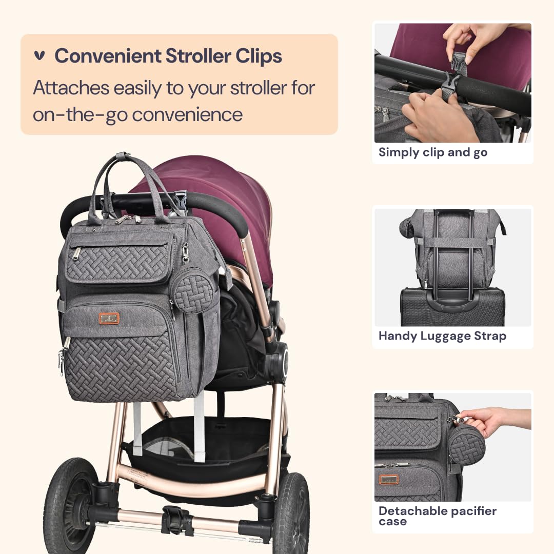 Diaper Bag Backpack, Multifunction Nappy Changing Bag with Changing Pad, Stroller Straps & Pacifier Case, Unisex Stylish Travel Back Pack for Moms & Dads – Apricot & Black