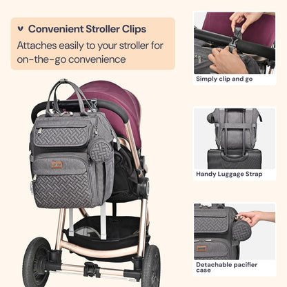Diaper Bag Backpack, Multifunction Nappy Changing Bag with Changing Pad, Stroller Straps & Pacifier Case, Unisex Stylish Travel Back Pack for Moms & Dads – Apricot & Black