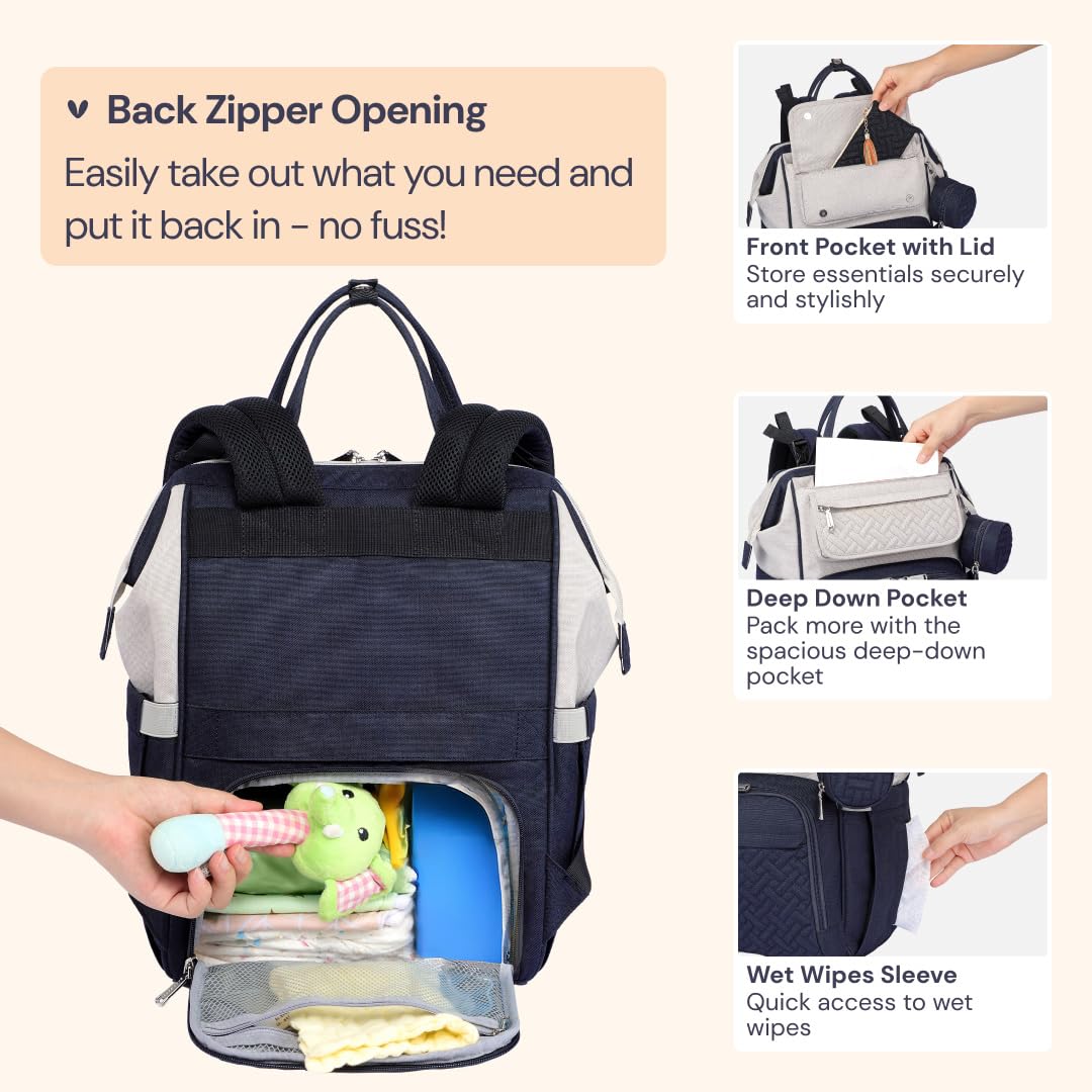 Diaper Bag Backpack, Multifunction Nappy Changing Bag with Changing Pad, Stroller Straps & Pacifier Case, Unisex Stylish Travel Back Pack for Moms & Dads – Apricot & Black