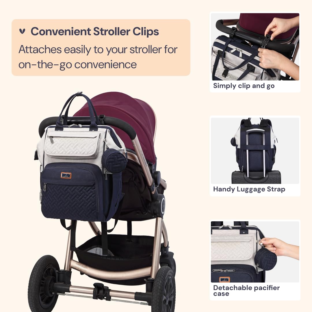 Diaper Bag Backpack, Multifunction Nappy Changing Bag with Changing Pad, Stroller Straps & Pacifier Case, Unisex Stylish Travel Back Pack for Moms & Dads – Apricot & Black