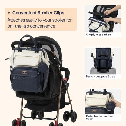 Diaper Bag Backpack, Multifunction Nappy Changing Bag with Changing Pad, Stroller Straps & Pacifier Case, Unisex Stylish Travel Back Pack for Moms & Dads – Apricot & Black