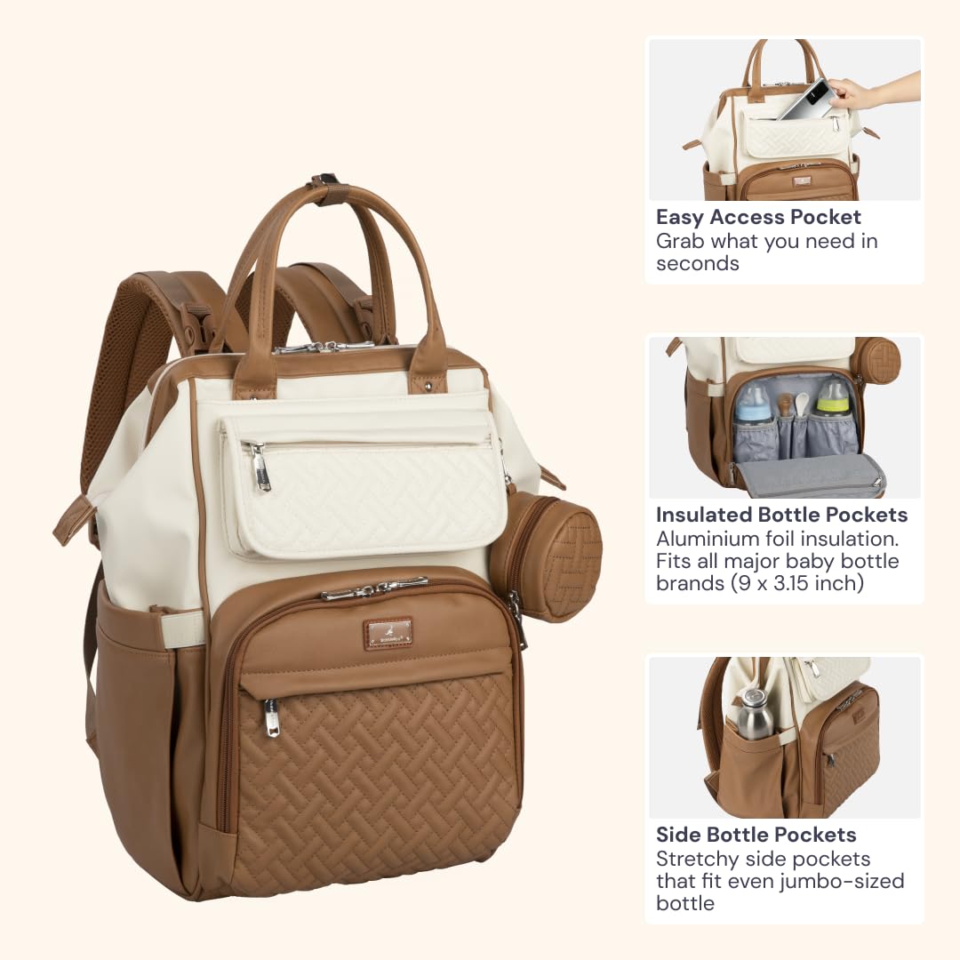 Diaper Bag Backpack, Multifunction Nappy Changing Bag with Changing Pad, Stroller Straps & Pacifier Case, Unisex Stylish Travel Back Pack for Moms & Dads – Apricot & Black