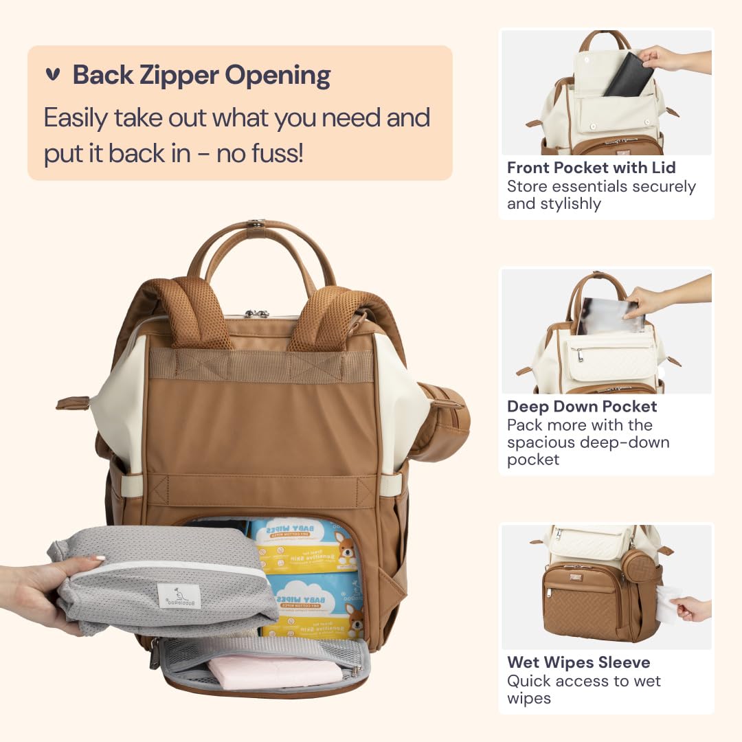 Diaper Bag Backpack, Multifunction Nappy Changing Bag with Changing Pad, Stroller Straps & Pacifier Case, Unisex Stylish Travel Back Pack for Moms & Dads – Apricot & Black