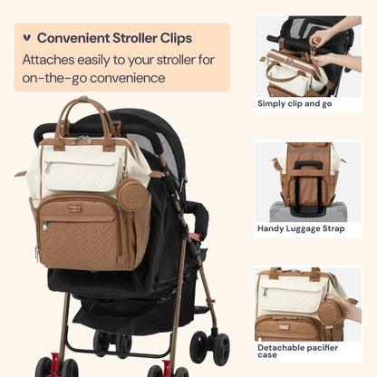 Diaper Bag Backpack, Multifunction Nappy Changing Bag with Changing Pad, Stroller Straps & Pacifier Case, Unisex Stylish Travel Back Pack for Moms & Dads – Apricot & Black