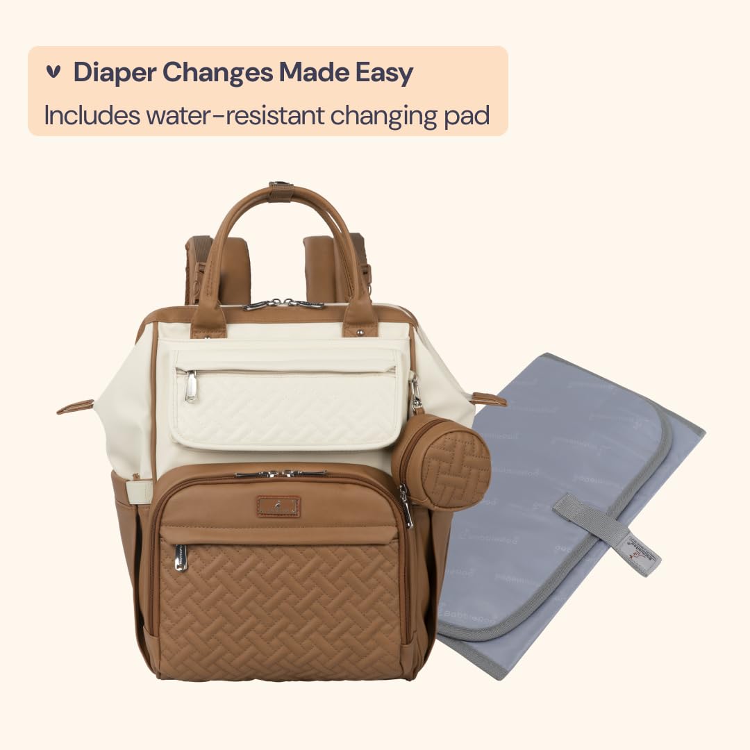 Diaper Bag Backpack, Multifunction Nappy Changing Bag with Changing Pad, Stroller Straps & Pacifier Case, Unisex Stylish Travel Back Pack for Moms & Dads – Apricot & Black