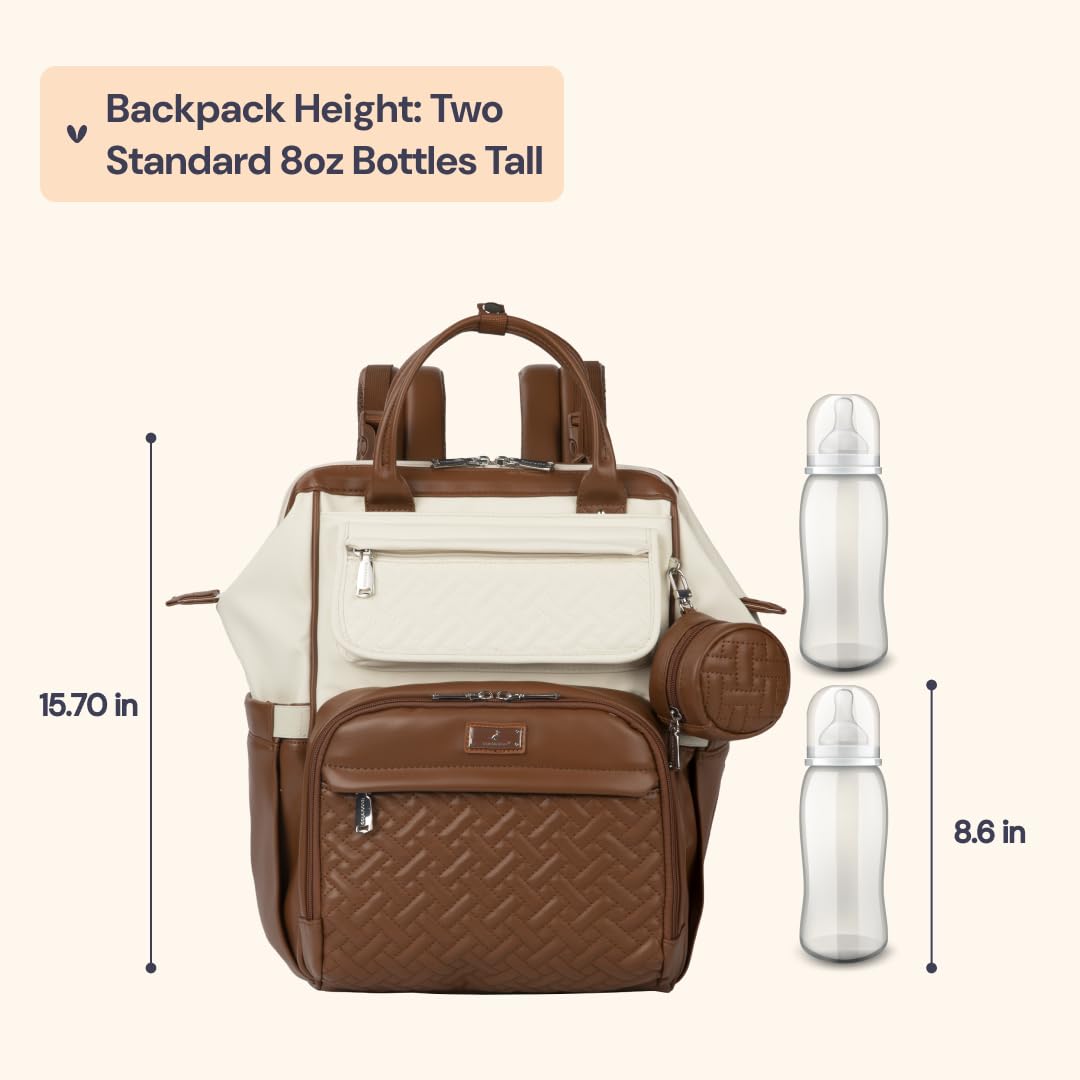 Diaper Bag Backpack, Multifunction Nappy Changing Bag with Changing Pad, Stroller Straps & Pacifier Case, Unisex Stylish Travel Back Pack for Moms & Dads – Apricot & Black