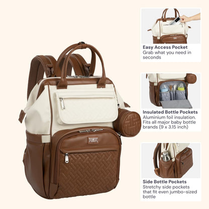 Diaper Bag Backpack, Multifunction Nappy Changing Bag with Changing Pad, Stroller Straps & Pacifier Case, Unisex Stylish Travel Back Pack for Moms & Dads – Apricot & Black