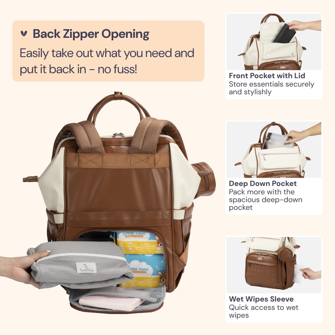 Diaper Bag Backpack, Multifunction Nappy Changing Bag with Changing Pad, Stroller Straps & Pacifier Case, Unisex Stylish Travel Back Pack for Moms & Dads – Apricot & Black