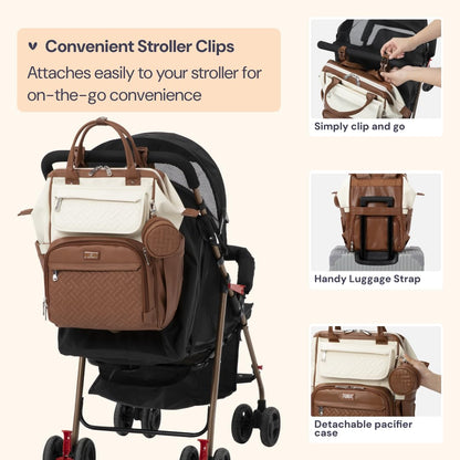 Diaper Bag Backpack, Multifunction Nappy Changing Bag with Changing Pad, Stroller Straps & Pacifier Case, Unisex Stylish Travel Back Pack for Moms & Dads – Apricot & Black