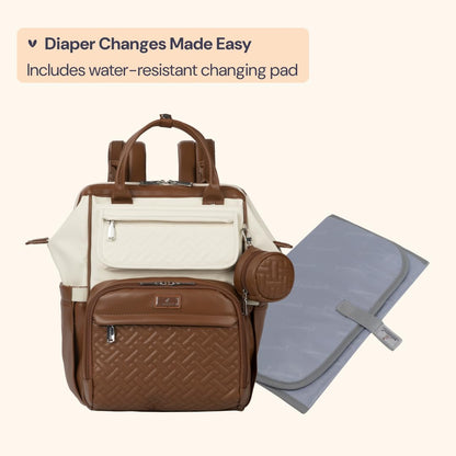 Diaper Bag Backpack, Multifunction Nappy Changing Bag with Changing Pad, Stroller Straps & Pacifier Case, Unisex Stylish Travel Back Pack for Moms & Dads – Apricot & Black