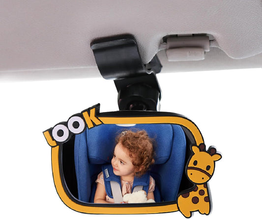 Clip On Amusing Baby Car Mirror, Adjustabe HD Glass Convex Wide Angle Interior Rearview Baby Rear Facing Mirror (Amusing Framed Rectangle, Small, 3.5" X 2.2")