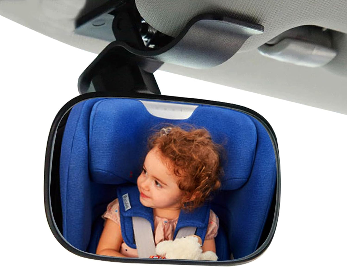 Clip On Amusing Baby Car Mirror, Adjustabe HD Glass Convex Wide Angle Interior Rearview Baby Rear Facing Mirror (Amusing Framed Rectangle, Small, 3.5" X 2.2")