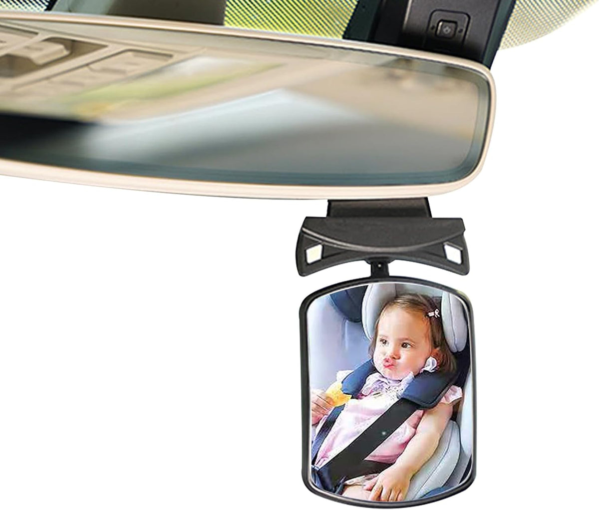 Clip On Amusing Baby Car Mirror, Adjustabe HD Glass Convex Wide Angle Interior Rearview Baby Rear Facing Mirror (Amusing Framed Rectangle, Small, 3.5" X 2.2")