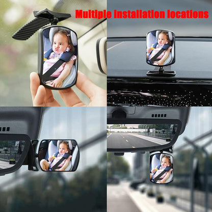 Clip On Amusing Baby Car Mirror, Adjustabe HD Glass Convex Wide Angle Interior Rearview Baby Rear Facing Mirror (Amusing Framed Rectangle, Small, 3.5" X 2.2")