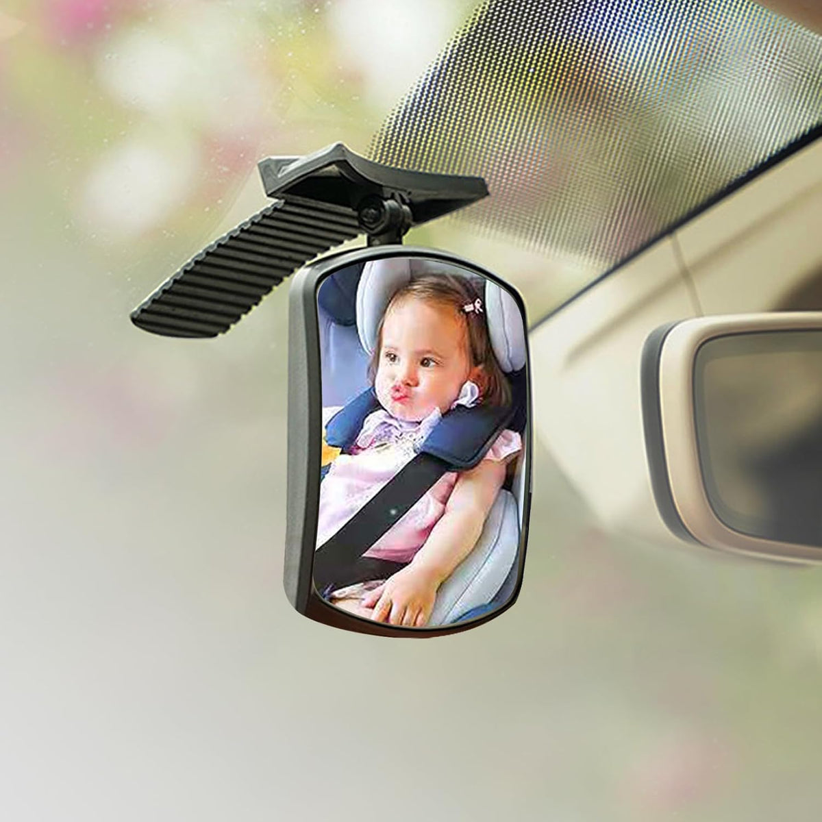 Clip On Amusing Baby Car Mirror, Adjustabe HD Glass Convex Wide Angle Interior Rearview Baby Rear Facing Mirror (Amusing Framed Rectangle, Small, 3.5" X 2.2")