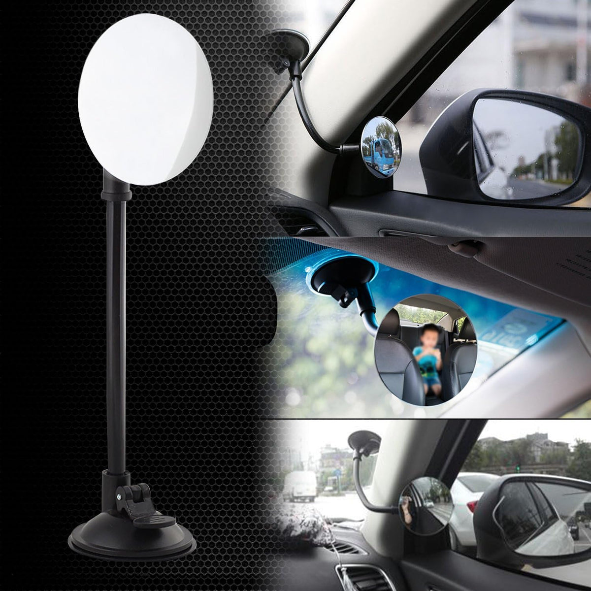 Clip On Amusing Baby Car Mirror, Adjustabe HD Glass Convex Wide Angle Interior Rearview Baby Rear Facing Mirror (Amusing Framed Rectangle, Small, 3.5" X 2.2")