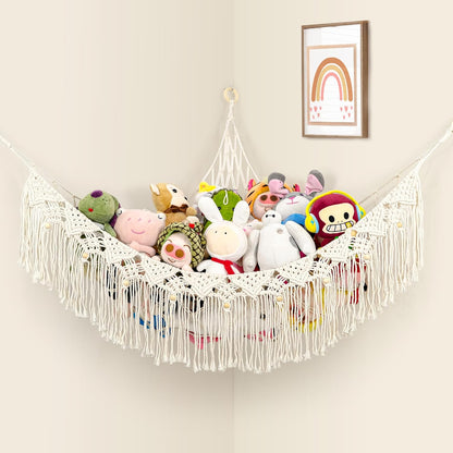 Large Stuffed Animal Net or Hammock, Stuffed Animal Storage Macrame Toy Hammock Hanging Net for Stuffed Animals Corner, Plushie Net Hammock Toy Organizer for Boho Kids Room Nursery Playroom