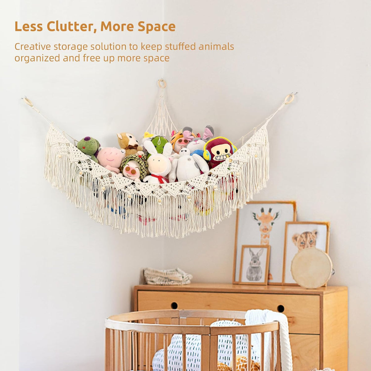 Large Stuffed Animal Net or Hammock, Stuffed Animal Storage Macrame Toy Hammock Hanging Net for Stuffed Animals Corner, Plushie Net Hammock Toy Organizer for Boho Kids Room Nursery Playroom
