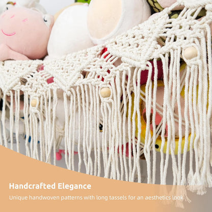 Large Stuffed Animal Net or Hammock, Stuffed Animal Storage Macrame Toy Hammock Hanging Net for Stuffed Animals Corner, Plushie Net Hammock Toy Organizer for Boho Kids Room Nursery Playroom