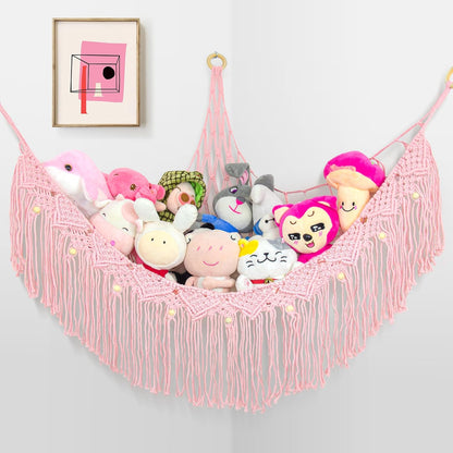 Large Stuffed Animal Net or Hammock, Stuffed Animal Storage Macrame Toy Hammock Hanging Net for Stuffed Animals Corner, Plushie Net Hammock Toy Organizer for Boho Kids Room Nursery Playroom