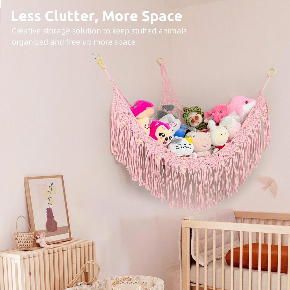 Large Stuffed Animal Net or Hammock, Stuffed Animal Storage Macrame Toy Hammock Hanging Net for Stuffed Animals Corner, Plushie Net Hammock Toy Organizer for Boho Kids Room Nursery Playroom