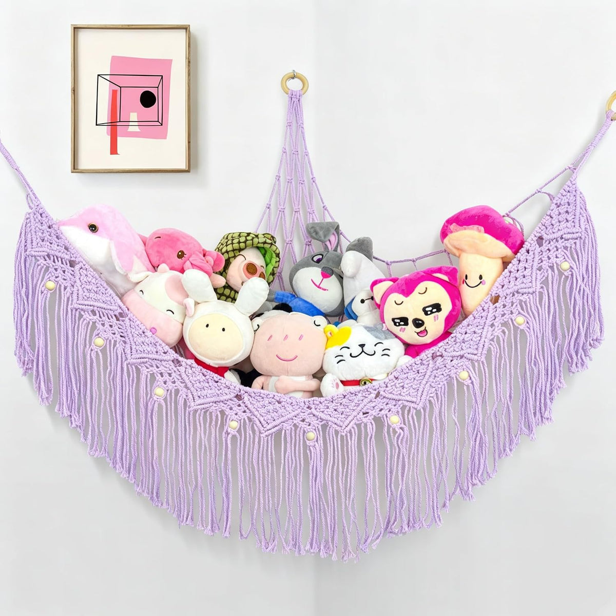 Large Stuffed Animal Net or Hammock, Stuffed Animal Storage Macrame Toy Hammock Hanging Net for Stuffed Animals Corner, Plushie Net Hammock Toy Organizer for Boho Kids Room Nursery Playroom