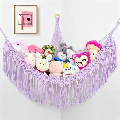 Large Stuffed Animal Net or Hammock, Stuffed Animal Storage Macrame Toy Hammock Hanging Net for Stuffed Animals Corner, Plushie Net Hammock Toy Organizer for Boho Kids Room Nursery Playroom
