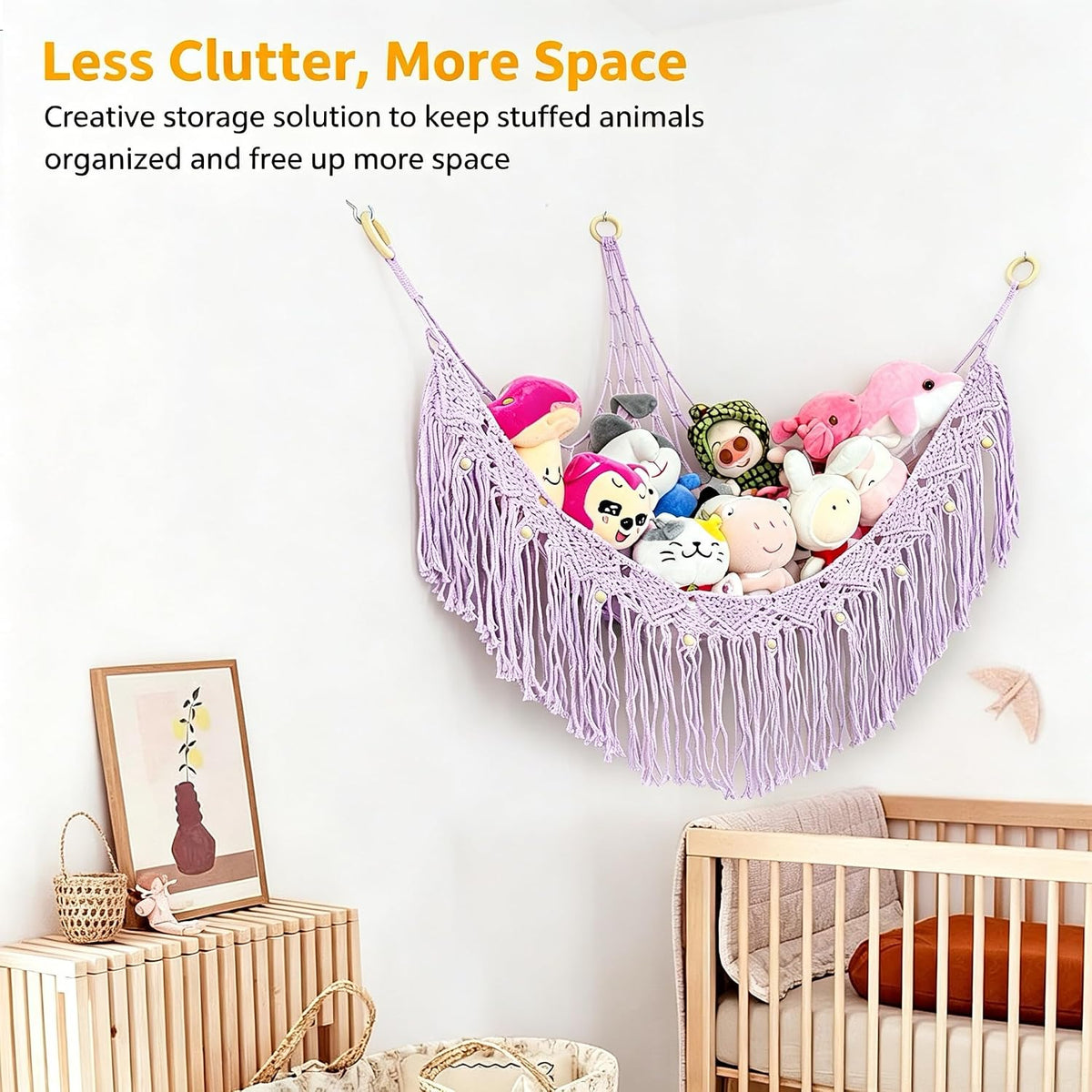 Large Stuffed Animal Net or Hammock, Stuffed Animal Storage Macrame Toy Hammock Hanging Net for Stuffed Animals Corner, Plushie Net Hammock Toy Organizer for Boho Kids Room Nursery Playroom
