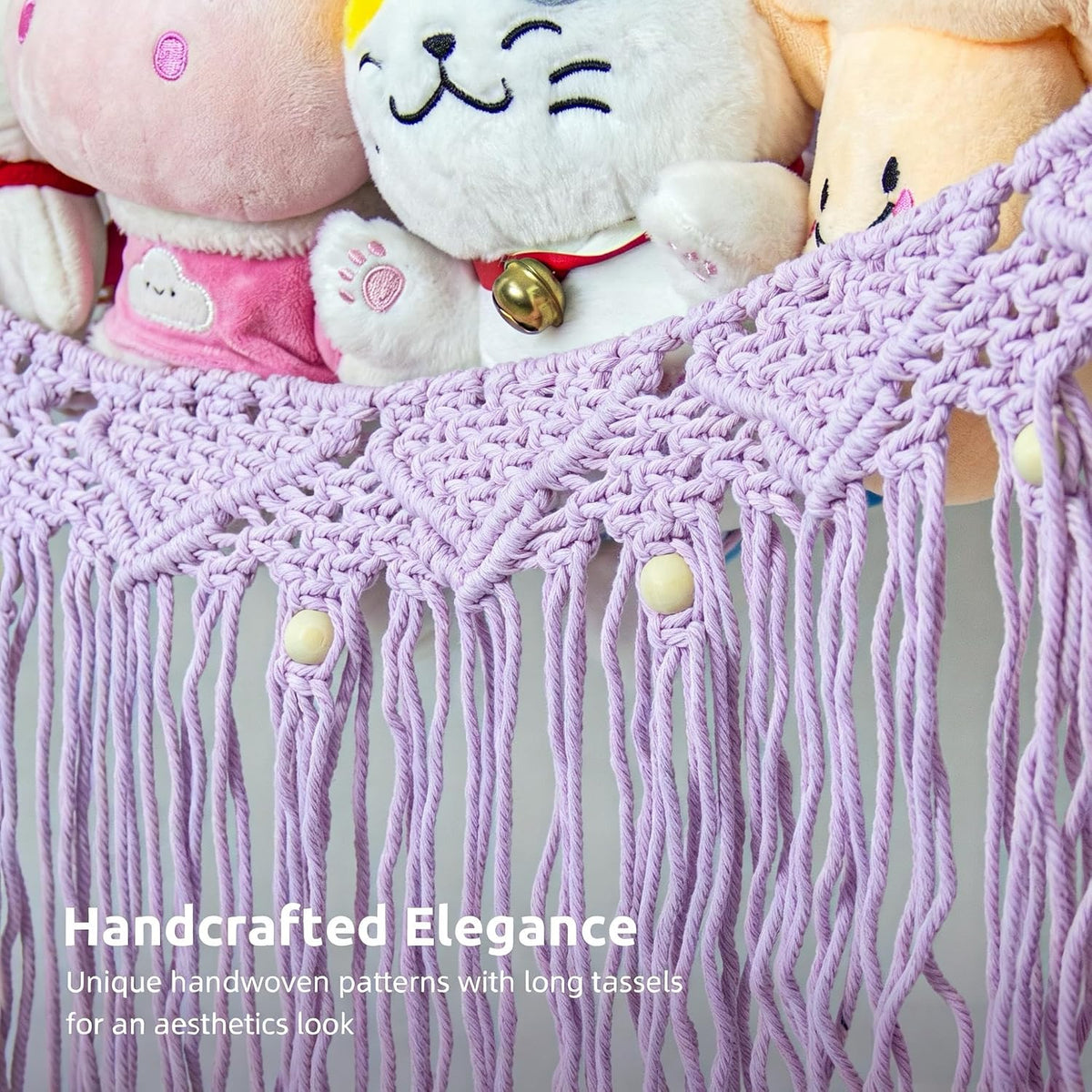 Large Stuffed Animal Net or Hammock, Stuffed Animal Storage Macrame Toy Hammock Hanging Net for Stuffed Animals Corner, Plushie Net Hammock Toy Organizer for Boho Kids Room Nursery Playroom