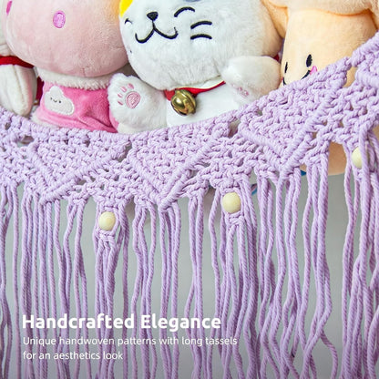 Large Stuffed Animal Net or Hammock, Stuffed Animal Storage Macrame Toy Hammock Hanging Net for Stuffed Animals Corner, Plushie Net Hammock Toy Organizer for Boho Kids Room Nursery Playroom