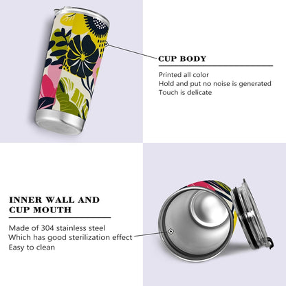 Bold Floral Stainless Steel coffee cup Leak Resistant Flip travel coffee mug for Home, Office or Car reusable 20oz