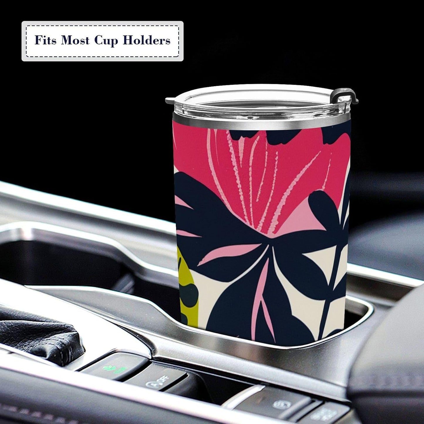 Bold Floral Stainless Steel coffee cup Leak Resistant Flip travel coffee mug for Home, Office or Car reusable 20oz