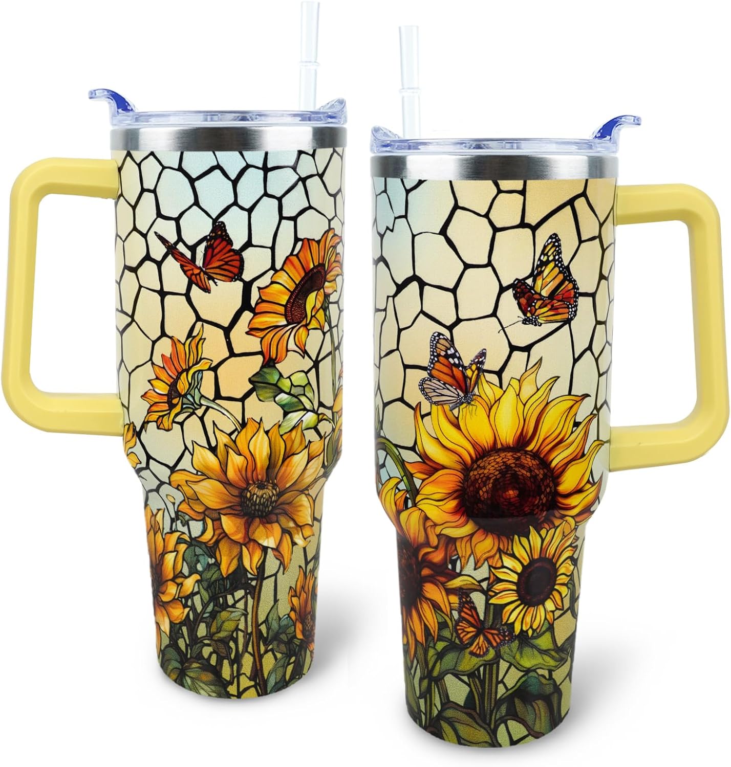 Butterfly Tumbler 40 oz Tumbler with Handle Straw Lid Leak Proof | Butterfly Coffee Travel Mug Insulated Hot Cold Ice Christmas Mothers Day Birthday Gifts for Women Cup