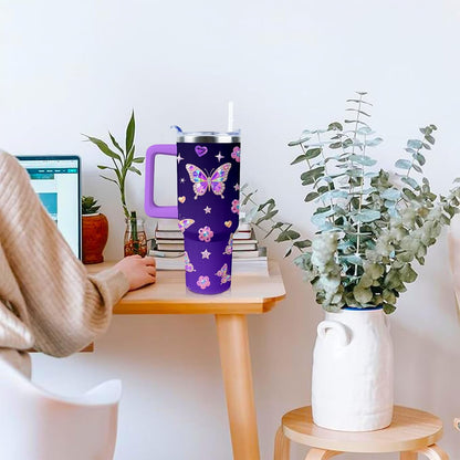 Butterfly Tumbler 40 oz Tumbler with Handle Straw Lid Leak Proof | Butterfly Coffee Travel Mug Insulated Hot Cold Ice Christmas Mothers Day Birthday Gifts for Women Cup