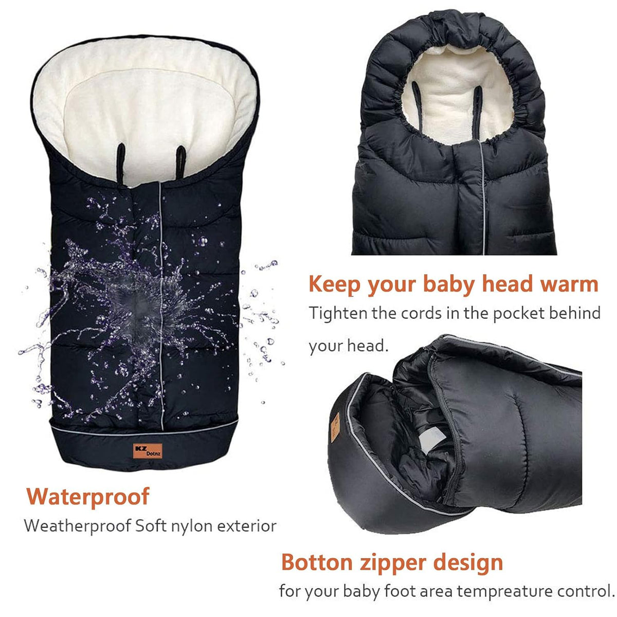 Winter Warm Stroller Footmuff, Waterproof Baby Bunting Bag with Centre and Bottom Open for Easy in and Out, Universal Fit All Strollers, Pram