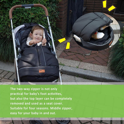 Winter Warm Stroller Footmuff, Waterproof Baby Bunting Bag with Centre and Bottom Open for Easy in and Out, Universal Fit All Strollers, Pram