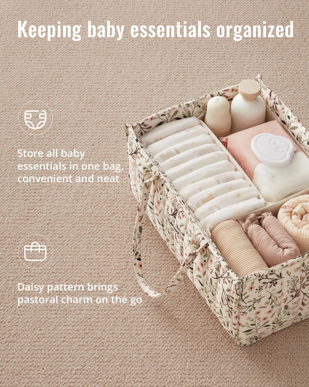 Floral Diaper Caddy Organizer Storage Basket, Pastoral Daisy