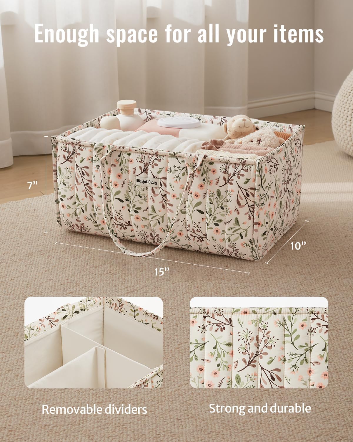 Floral Diaper Caddy Organizer Storage Basket, Pastoral Daisy