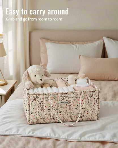 Floral Diaper Caddy Organizer Storage Basket, Pastoral Daisy