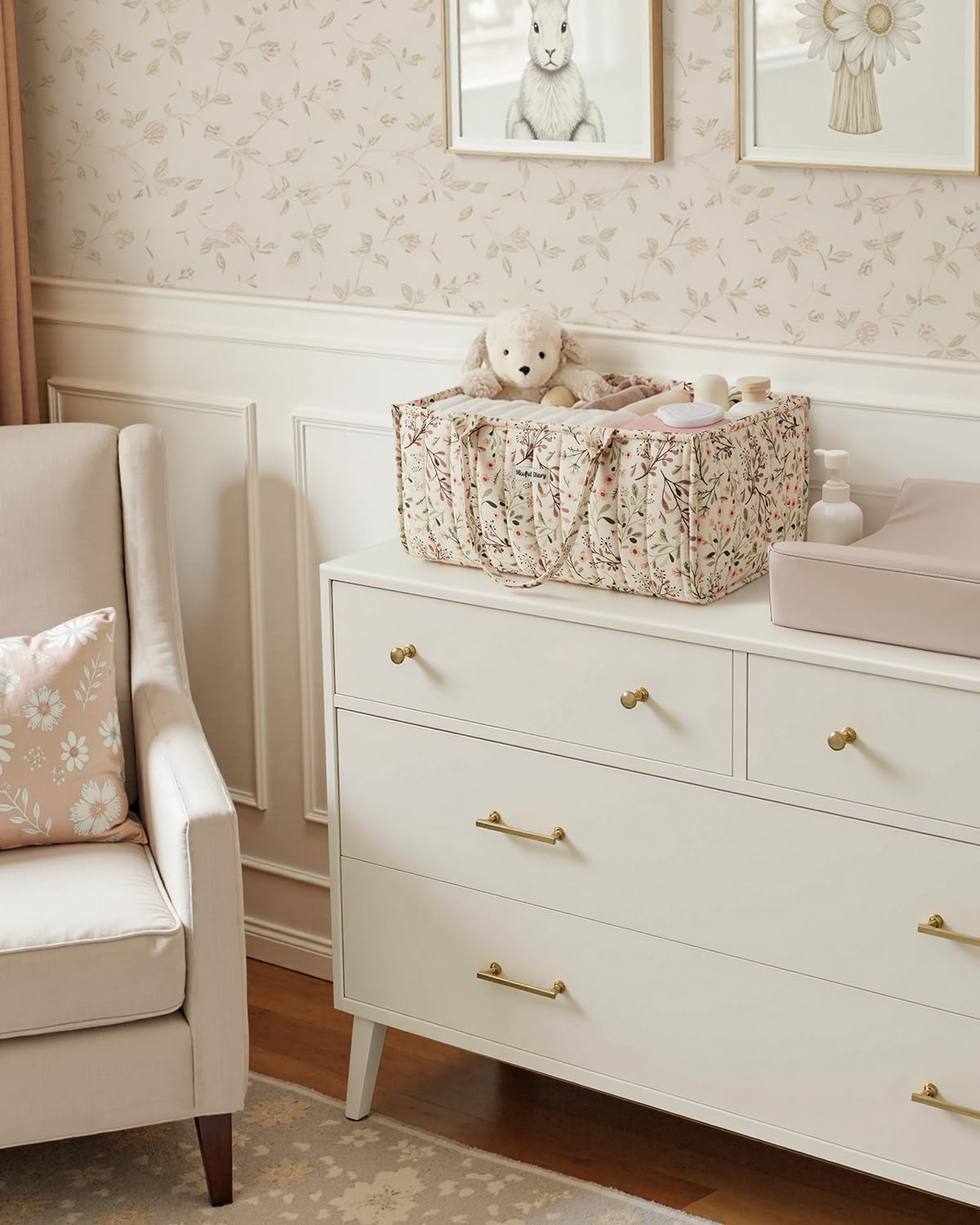 Floral Diaper Caddy Organizer Storage Basket, Pastoral Daisy
