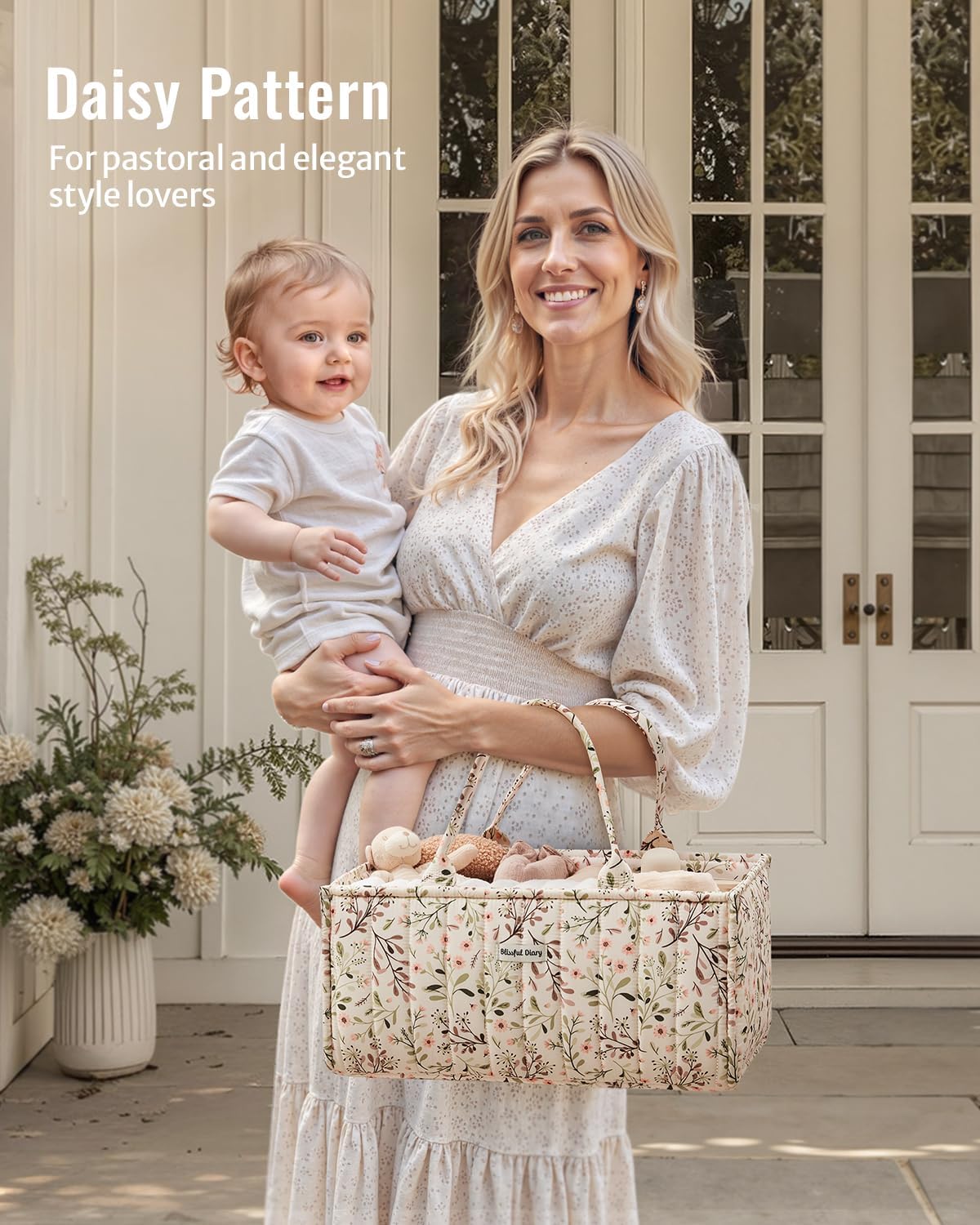 Floral Diaper Caddy Organizer Storage Basket, Pastoral Daisy