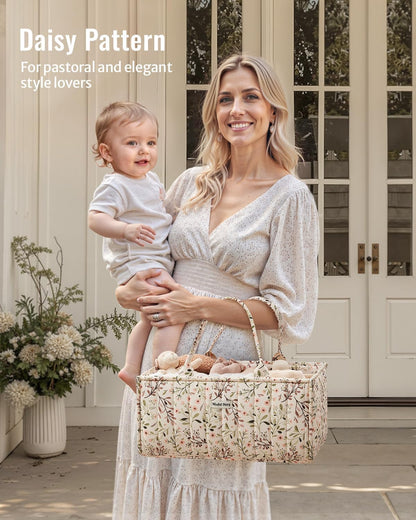 Floral Diaper Caddy Organizer Storage Basket, Pastoral Daisy