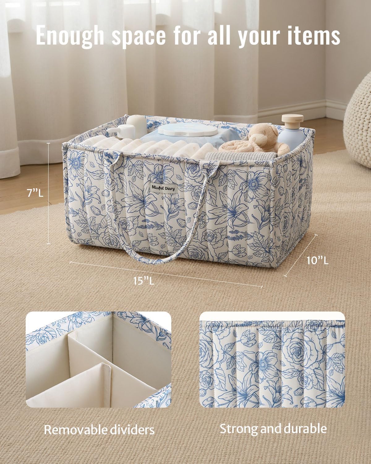 Floral Diaper Caddy Organizer Storage Basket, Pastoral Daisy