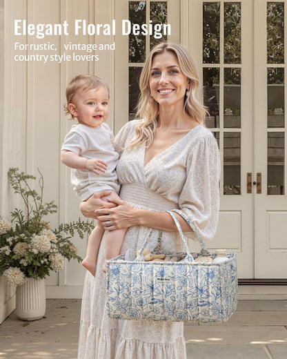 Floral Diaper Caddy Organizer Storage Basket, Pastoral Daisy