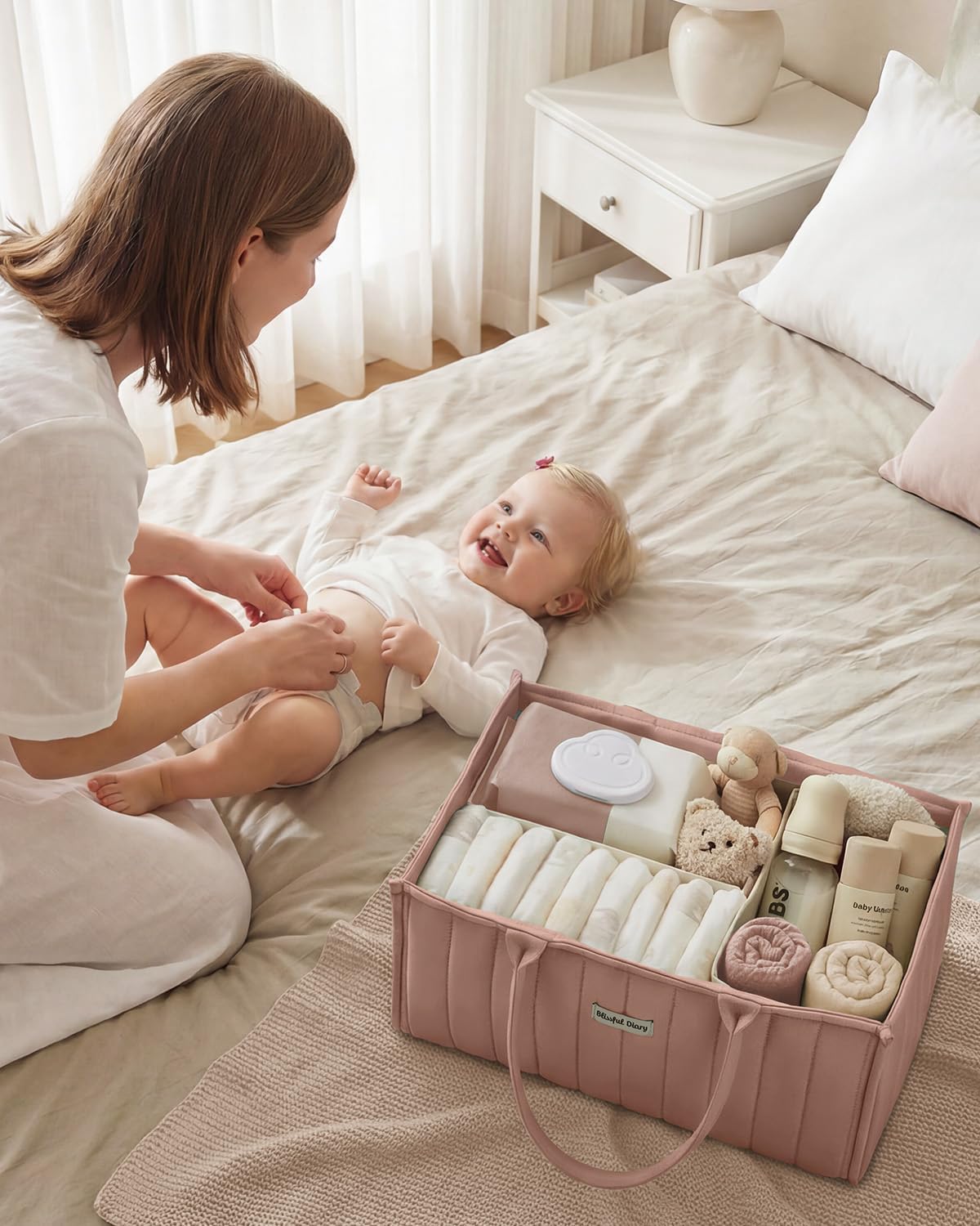 Floral Diaper Caddy Organizer Storage Basket, Pastoral Daisy