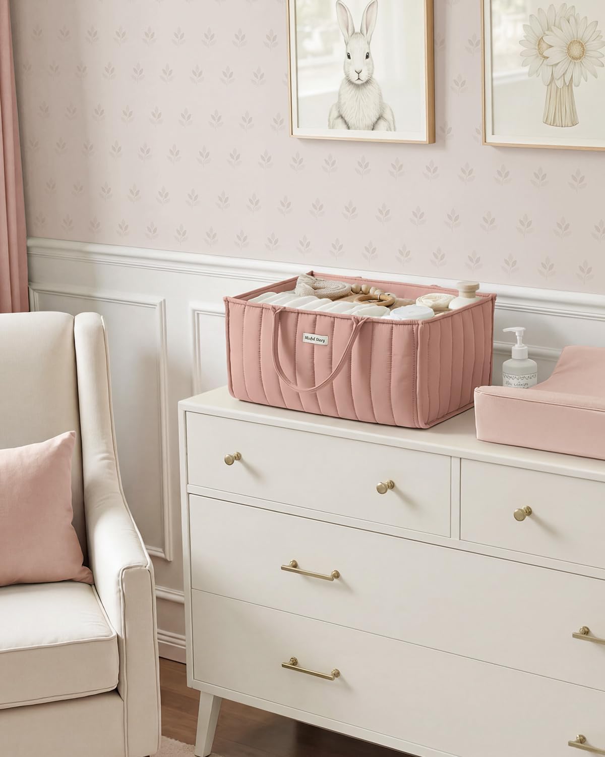 Floral Diaper Caddy Organizer Storage Basket, Pastoral Daisy