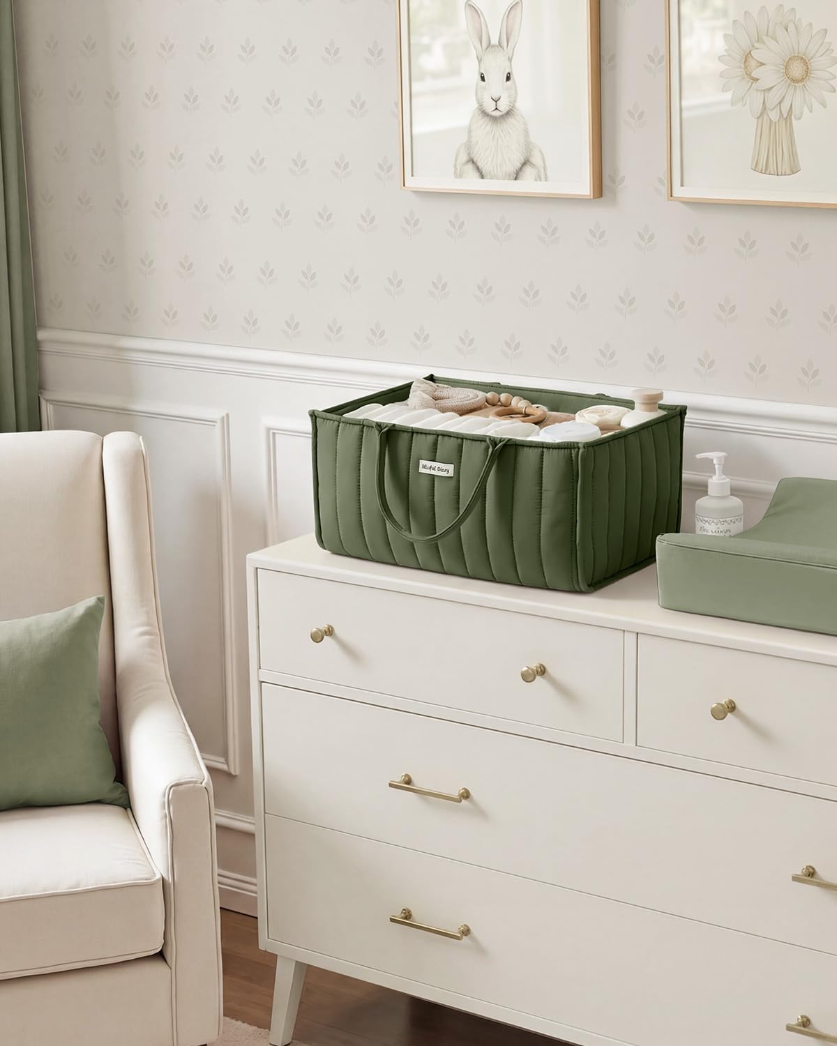 Floral Diaper Caddy Organizer Storage Basket, Pastoral Daisy