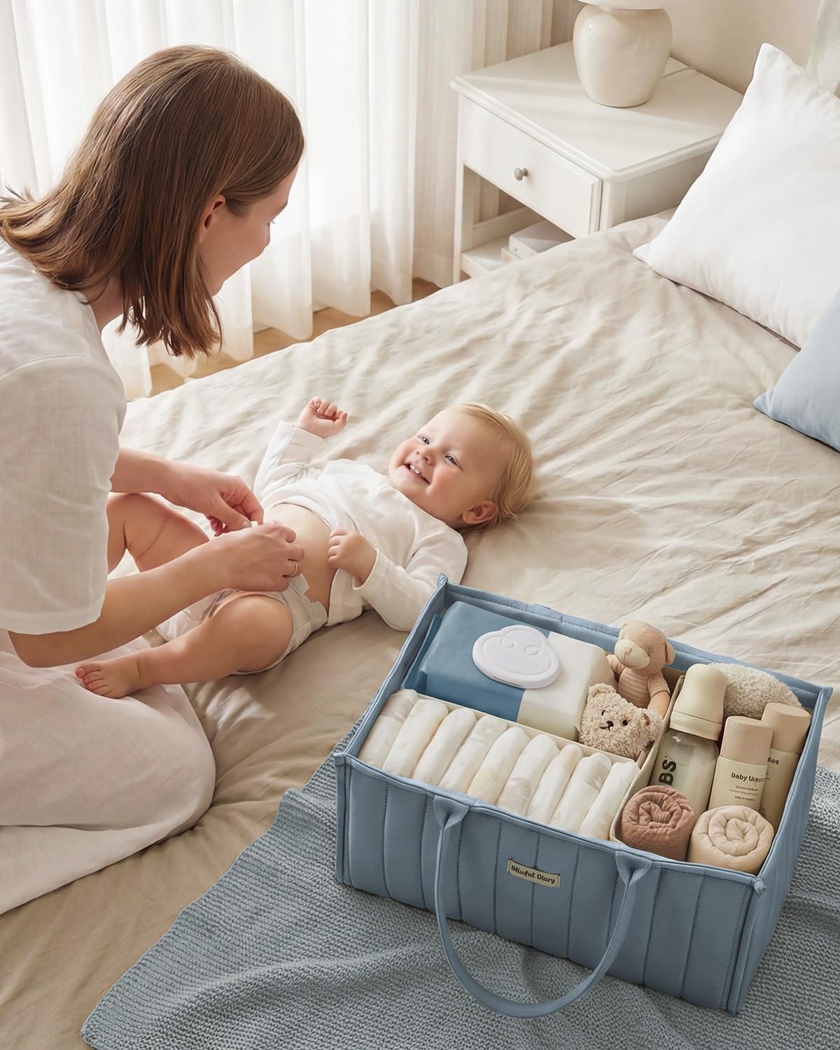 Floral Diaper Caddy Organizer Storage Basket, Pastoral Daisy